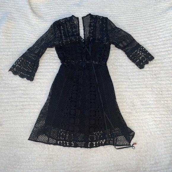 Self-Portrait Black Crochet Mini Dress | Sz 4 - Picture 2 of 5